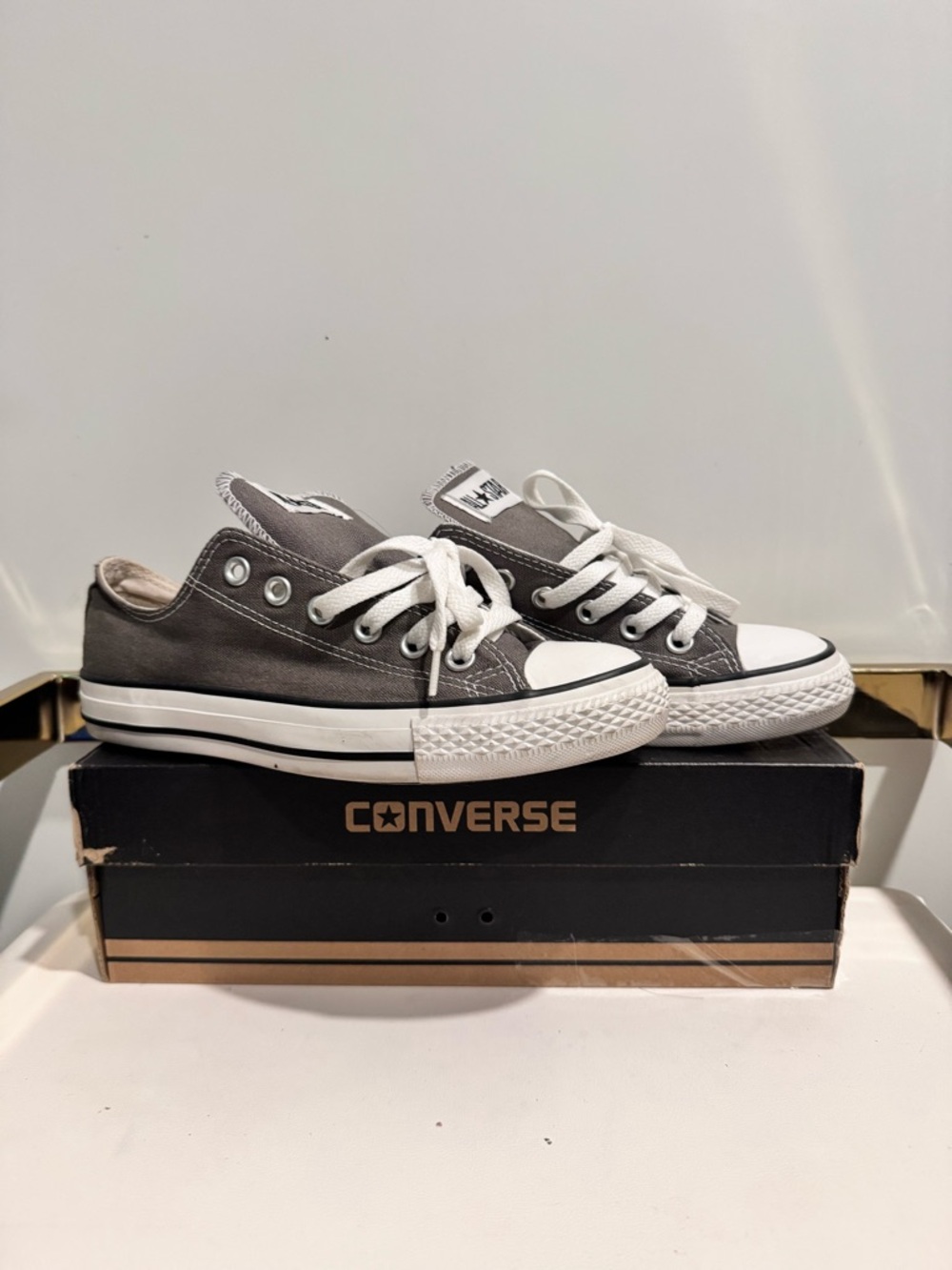 Converse Low Top Canvas Sneakers in Charcoal and White